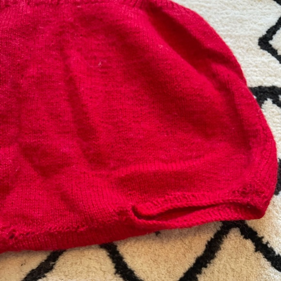 Vintage Hand Made Red And White Knit Holiday Overalls And Button Down Cardigan - Picture 8 of 9